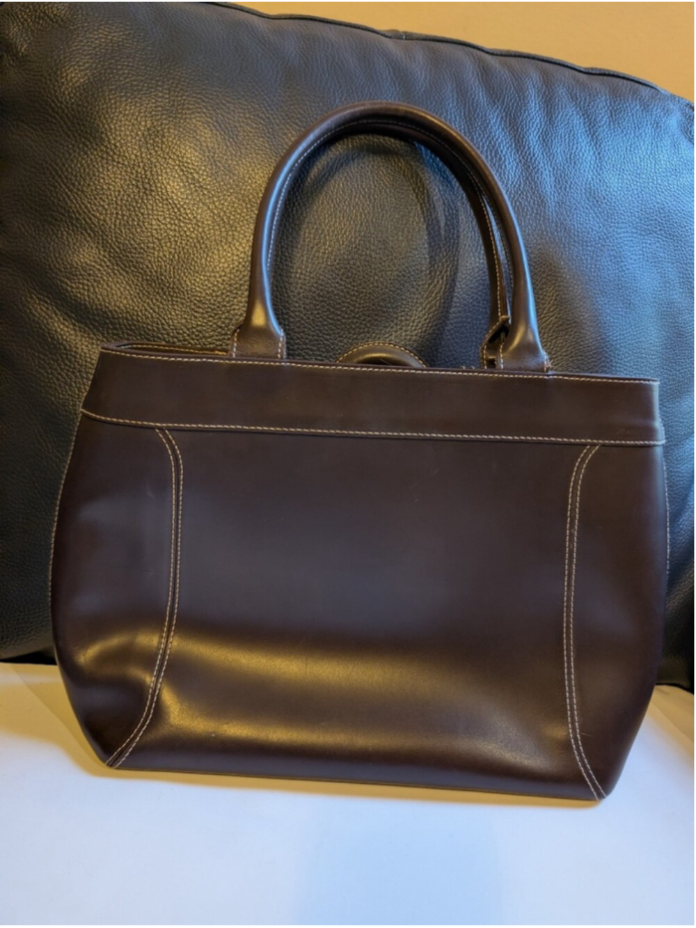 VINTAGE FURLA Dark Chocolate Brown Leather Tote Handbag Shoulder Bag Made in VGU - Picture 6 of 11
